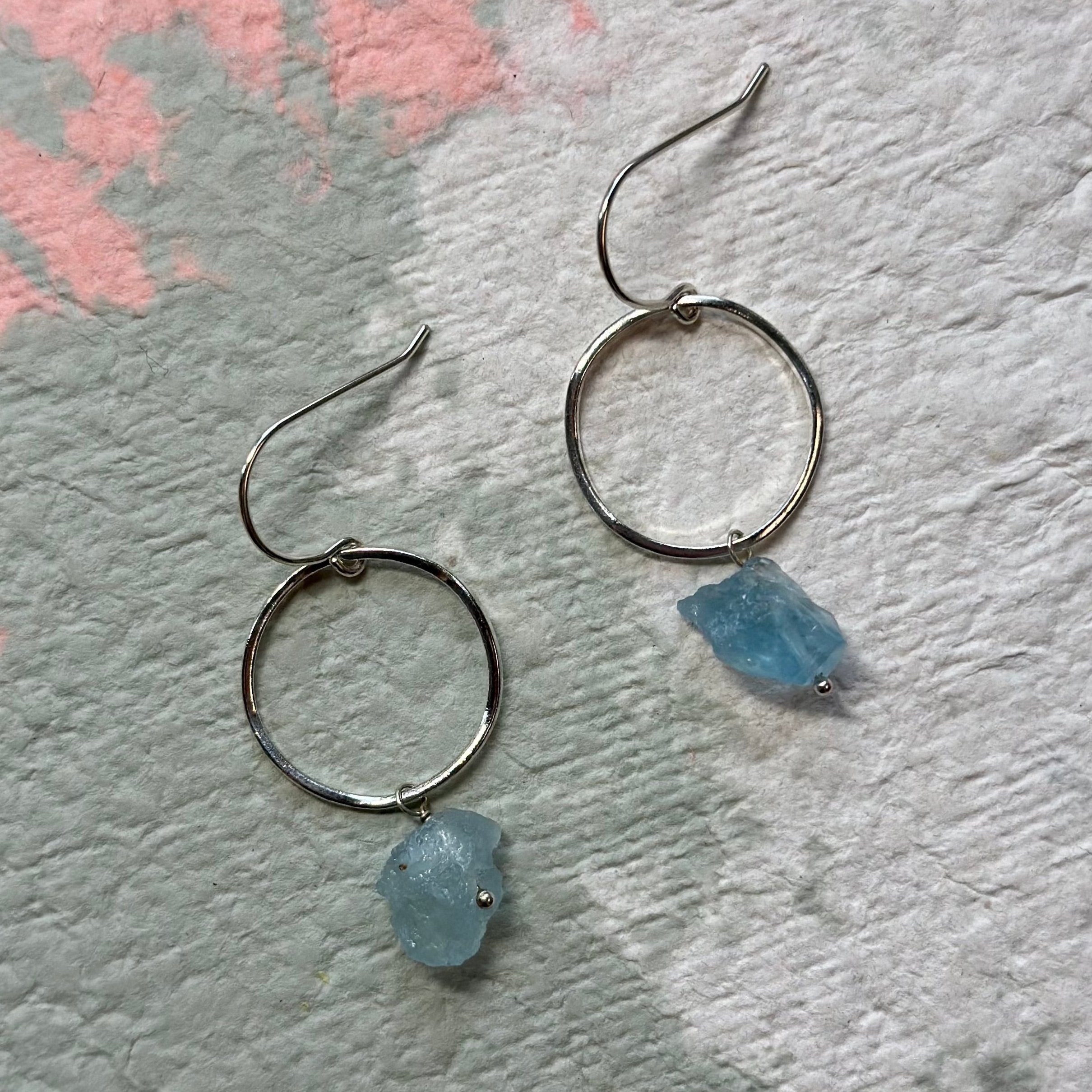 Aquamarine Brass Hoop Earrings