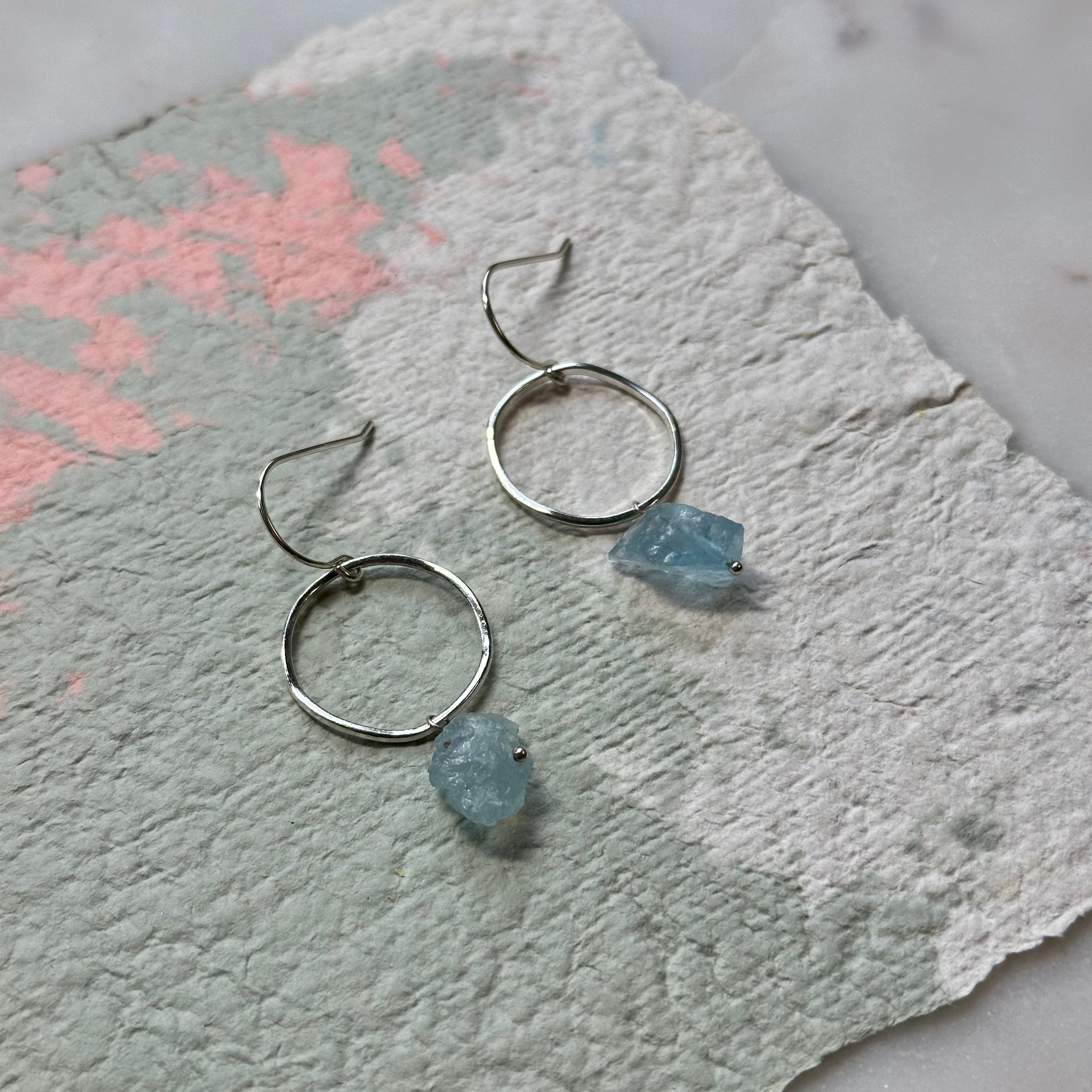 Aquamarine Brass Hoop Earrings