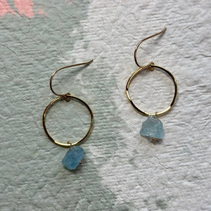 Aquamarine Brass Hoop Earrings