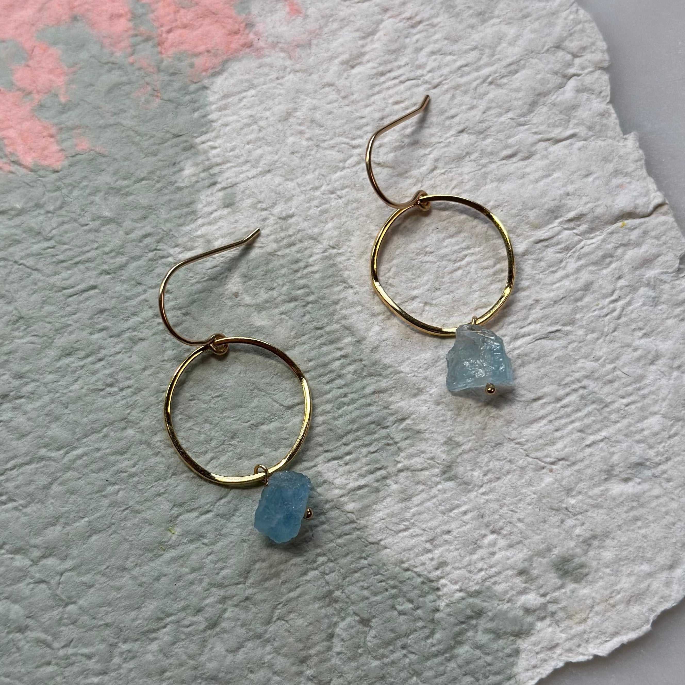 Aquamarine Brass Hoop Earrings