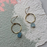 Load image into Gallery viewer, Aquamarine Brass Hoop Earrings
