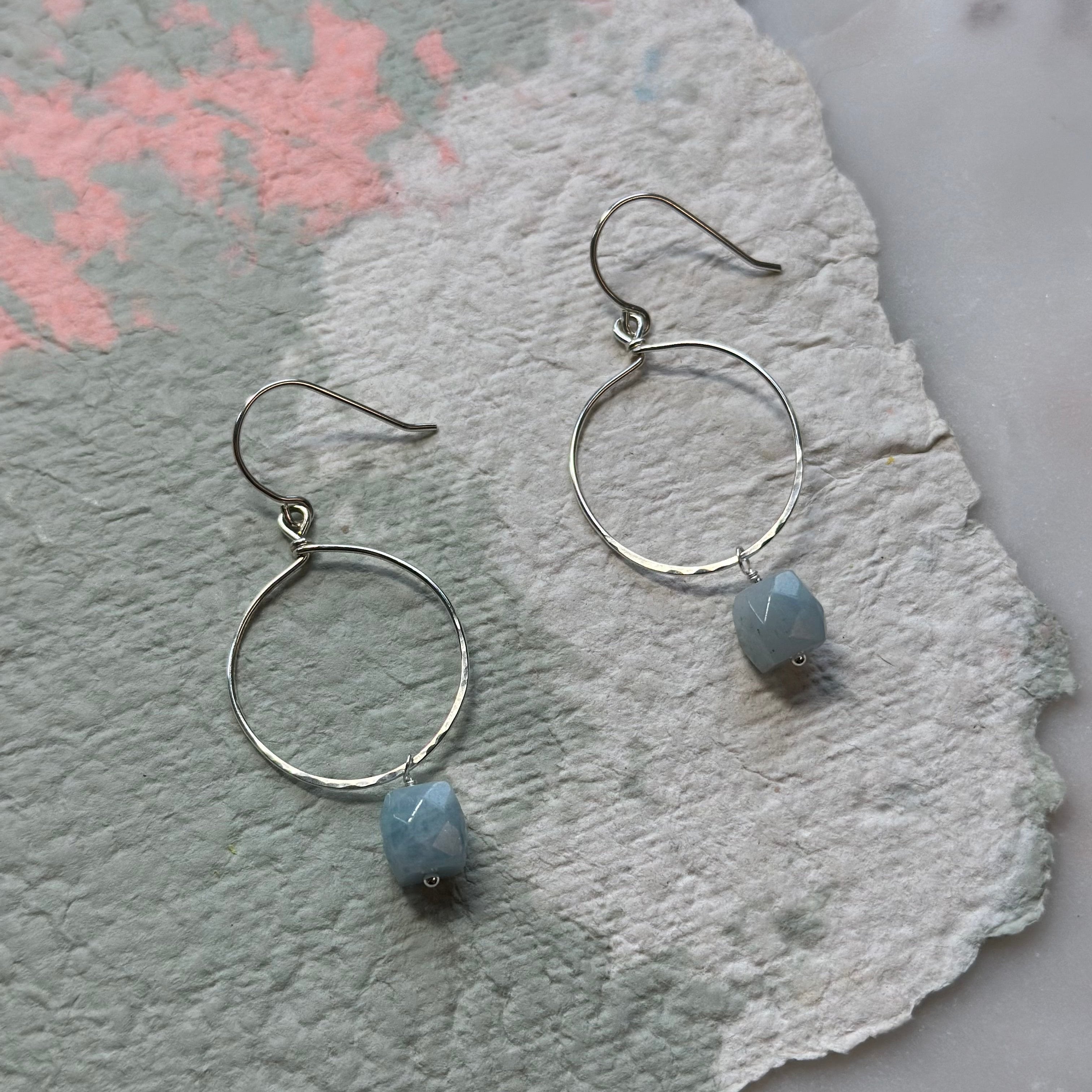 Aquamarine Textured Hoop Earrings