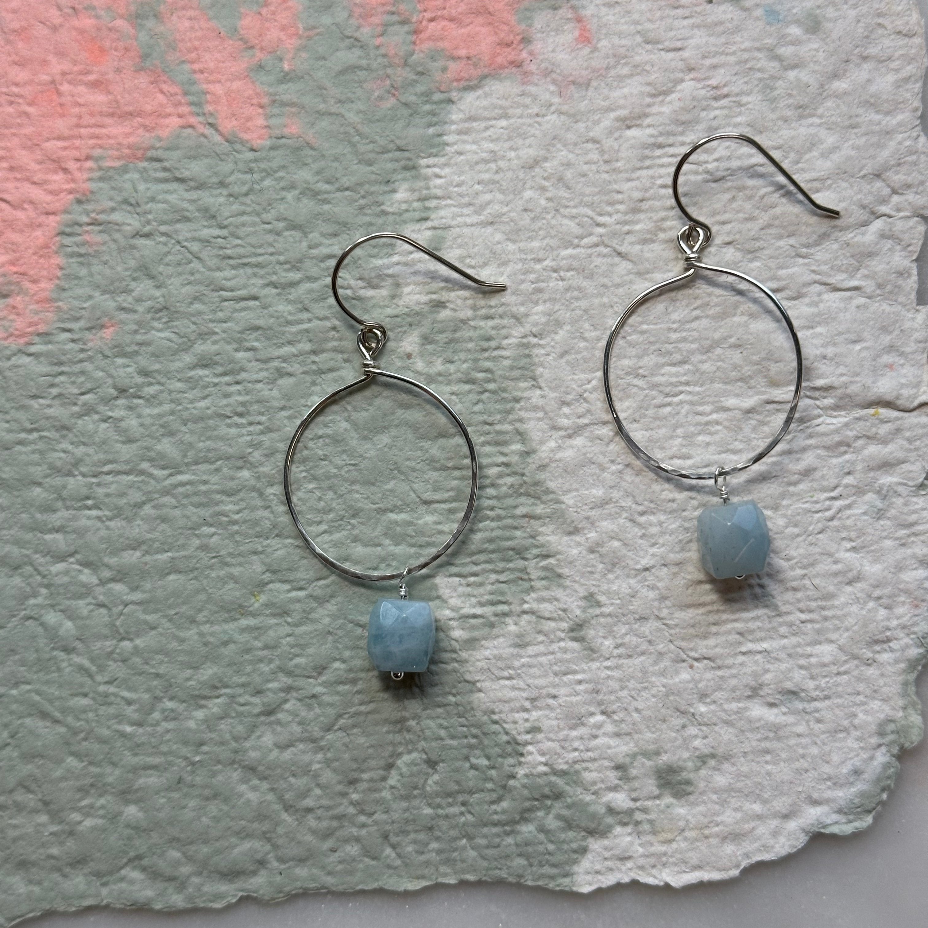 Aquamarine Textured Hoop Earrings