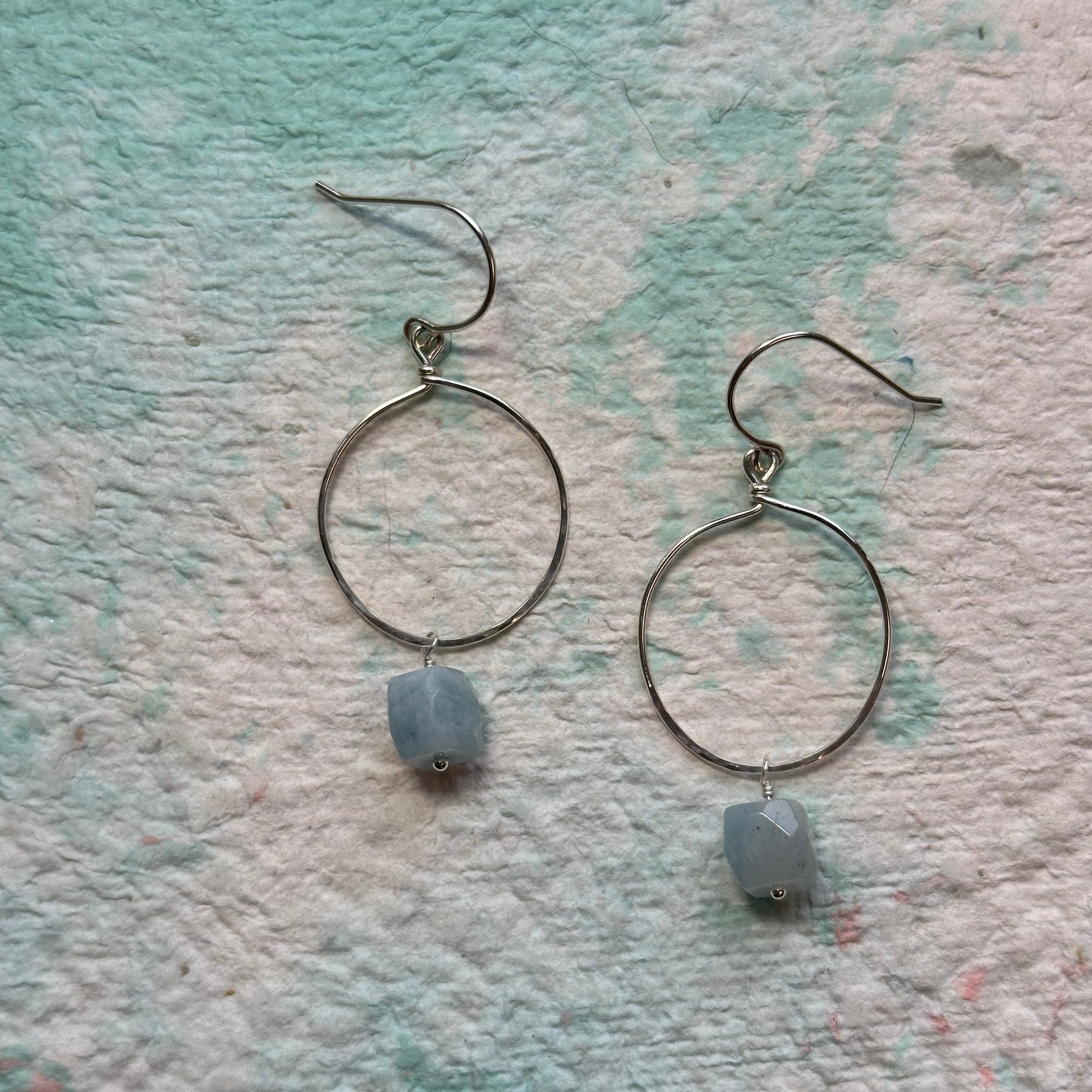 Aquamarine Textured Hoop Earrings