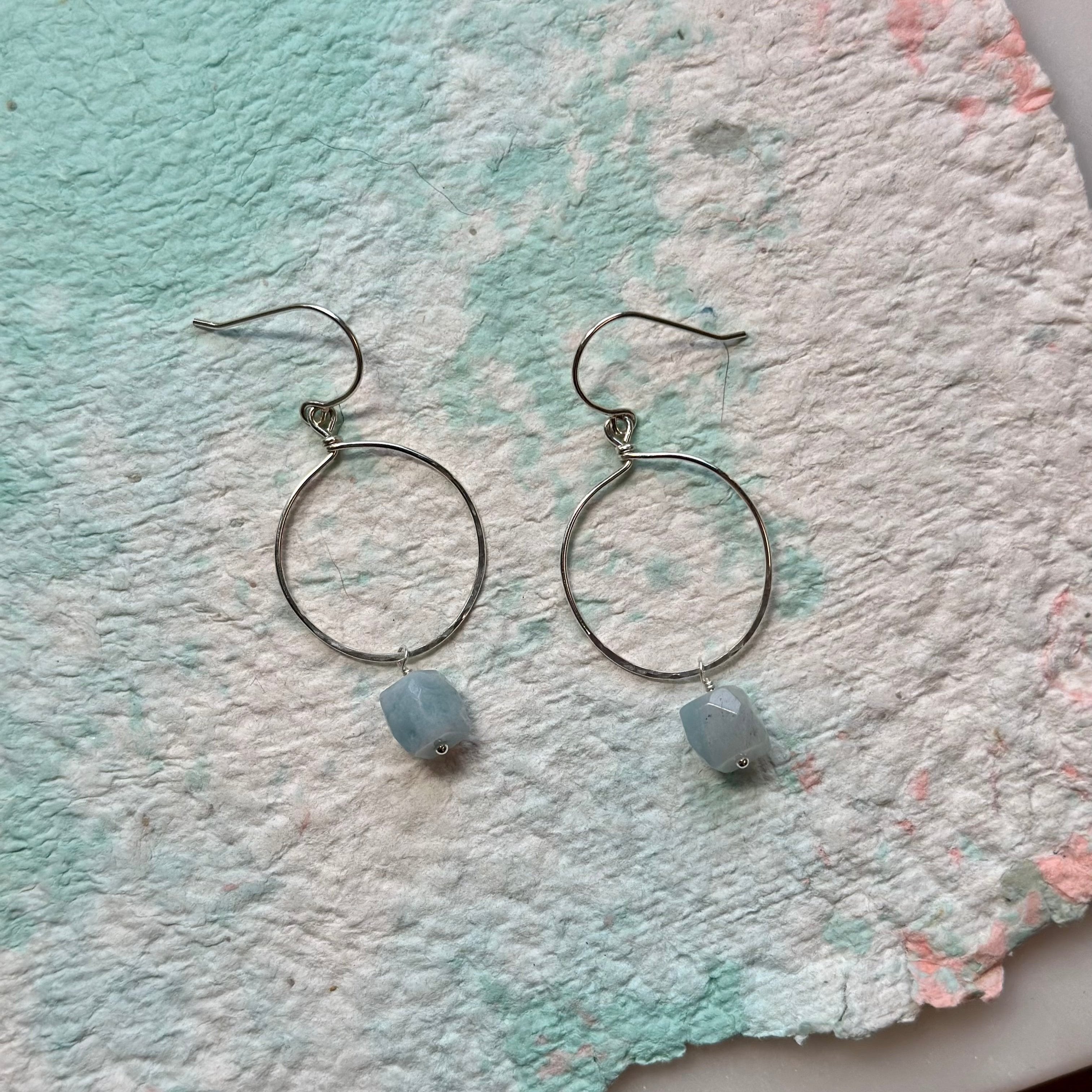 Aquamarine Textured Hoop Earrings