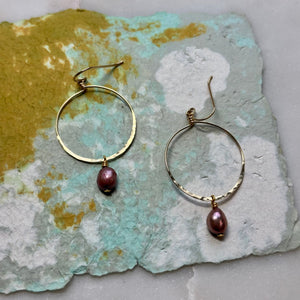 Purple Pearl Hoops