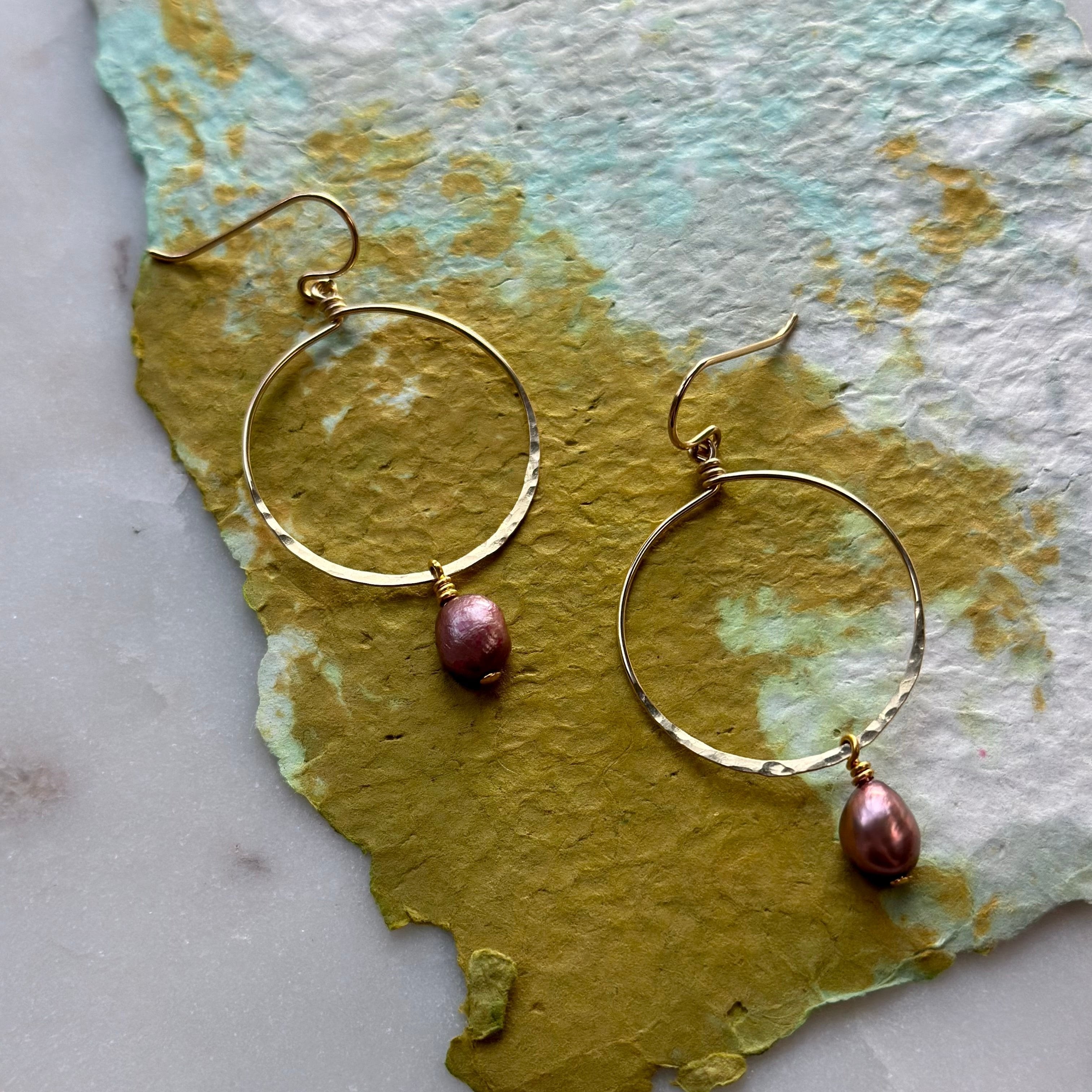 Purple Pearl Hoops