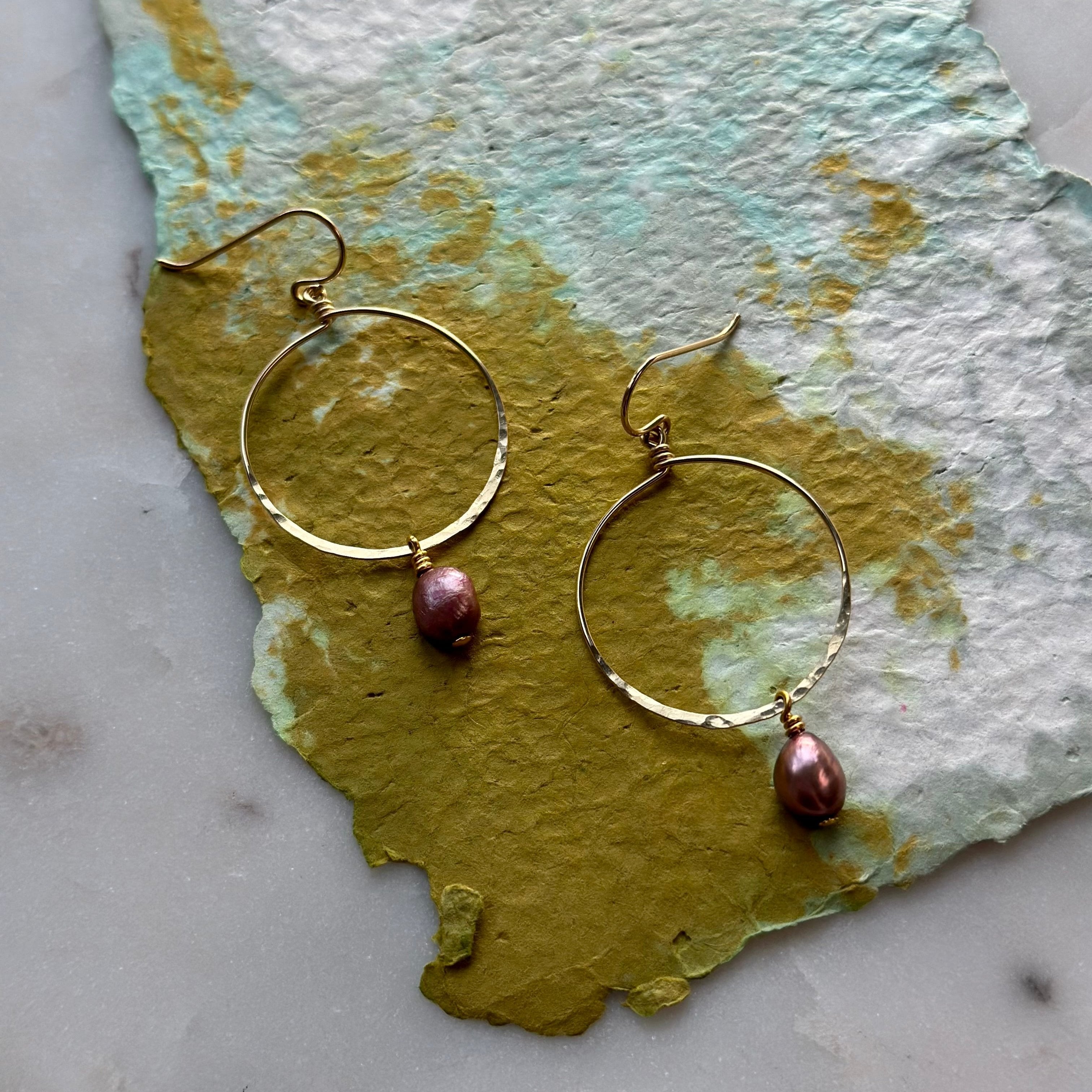 Purple Pearl Hoops