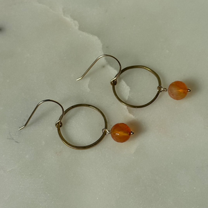 Carnelian Brass Hoop Earrings