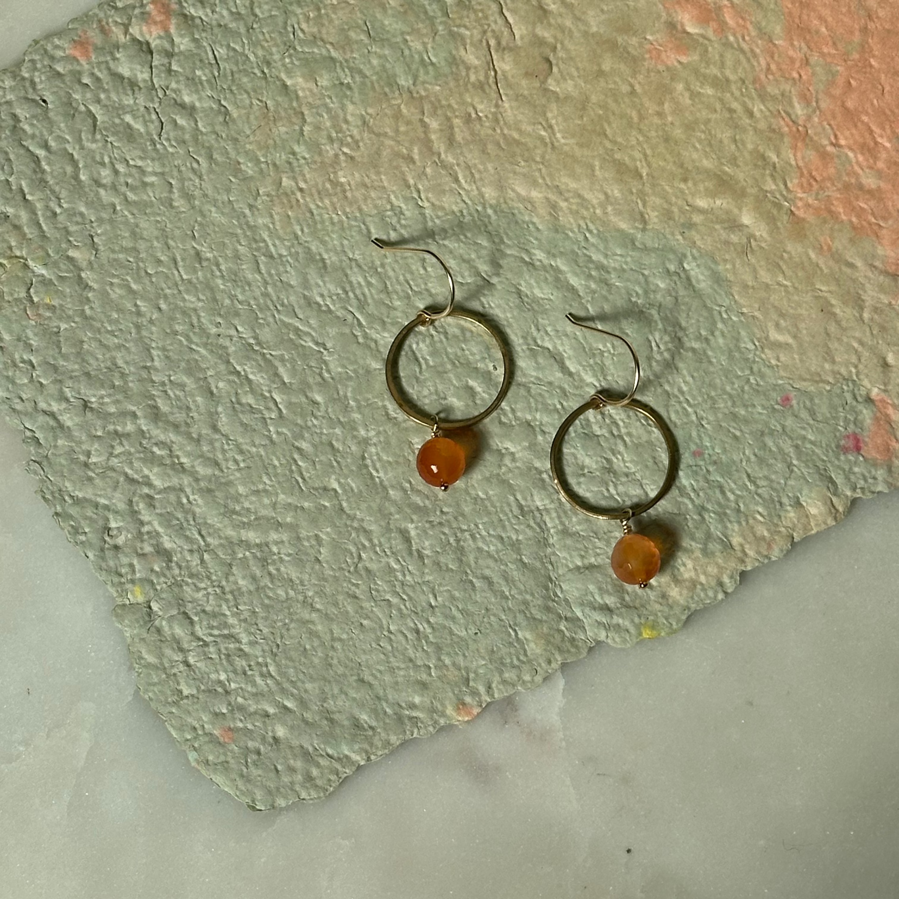 Carnelian Brass Hoop Earrings