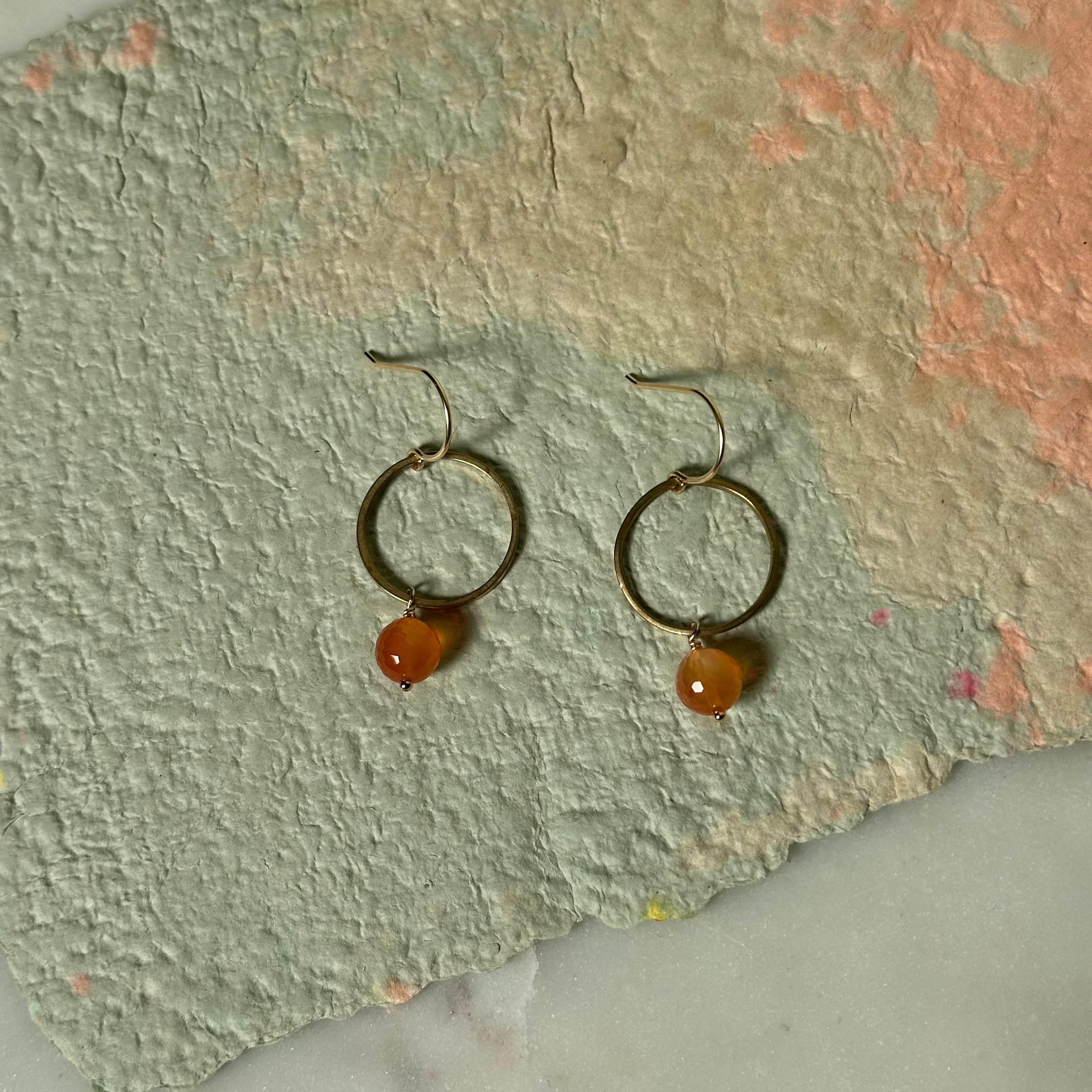 Carnelian Brass Hoop Earrings