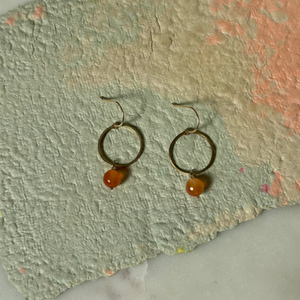 Carnelian Brass Hoop Earrings