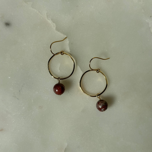 Red Jasper Brass Hoop Earrings