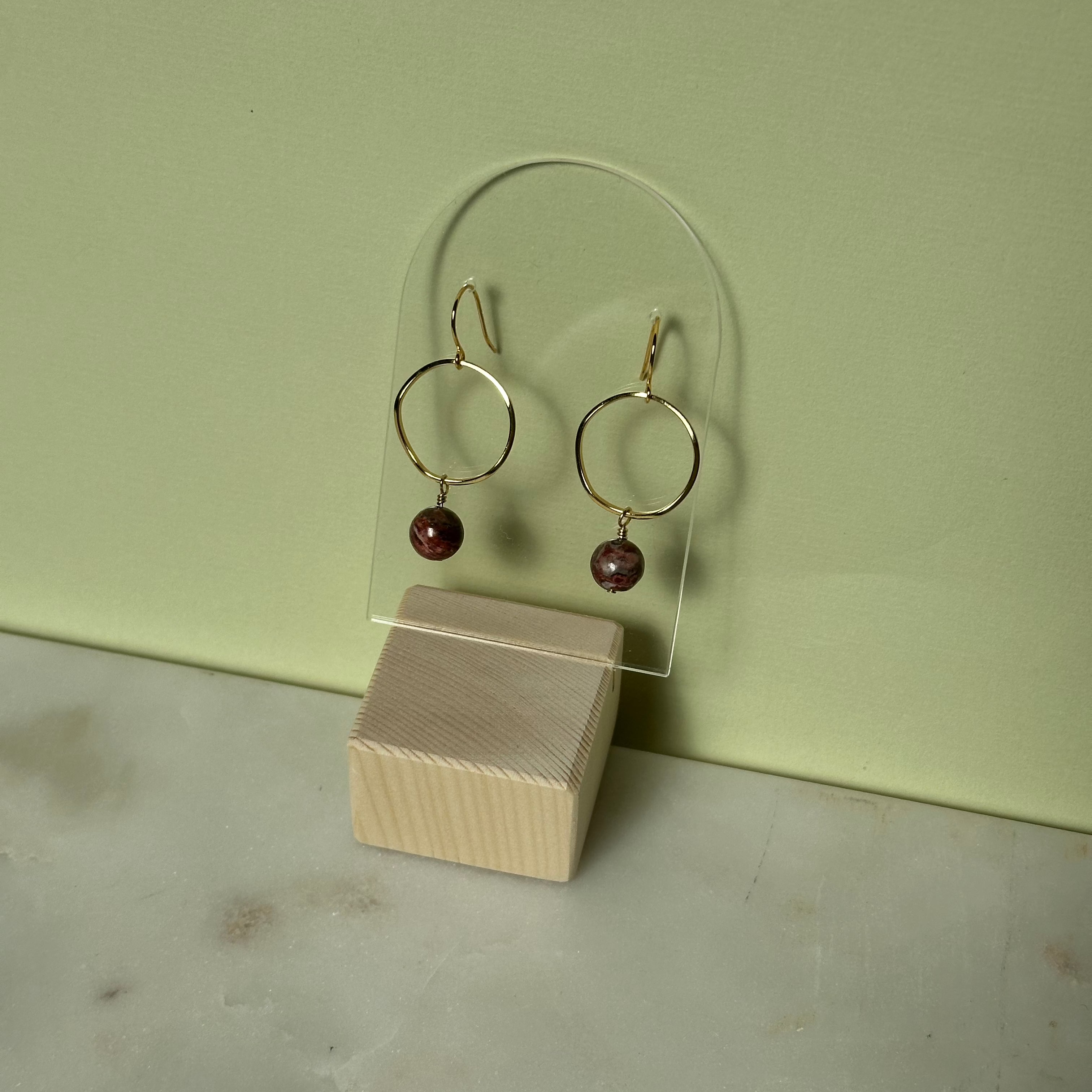 Red Jasper Brass Hoop Earrings