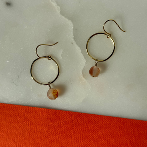 Carnelian Brass Hoop Earrings