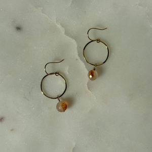 Carnelian Brass Hoop Earrings