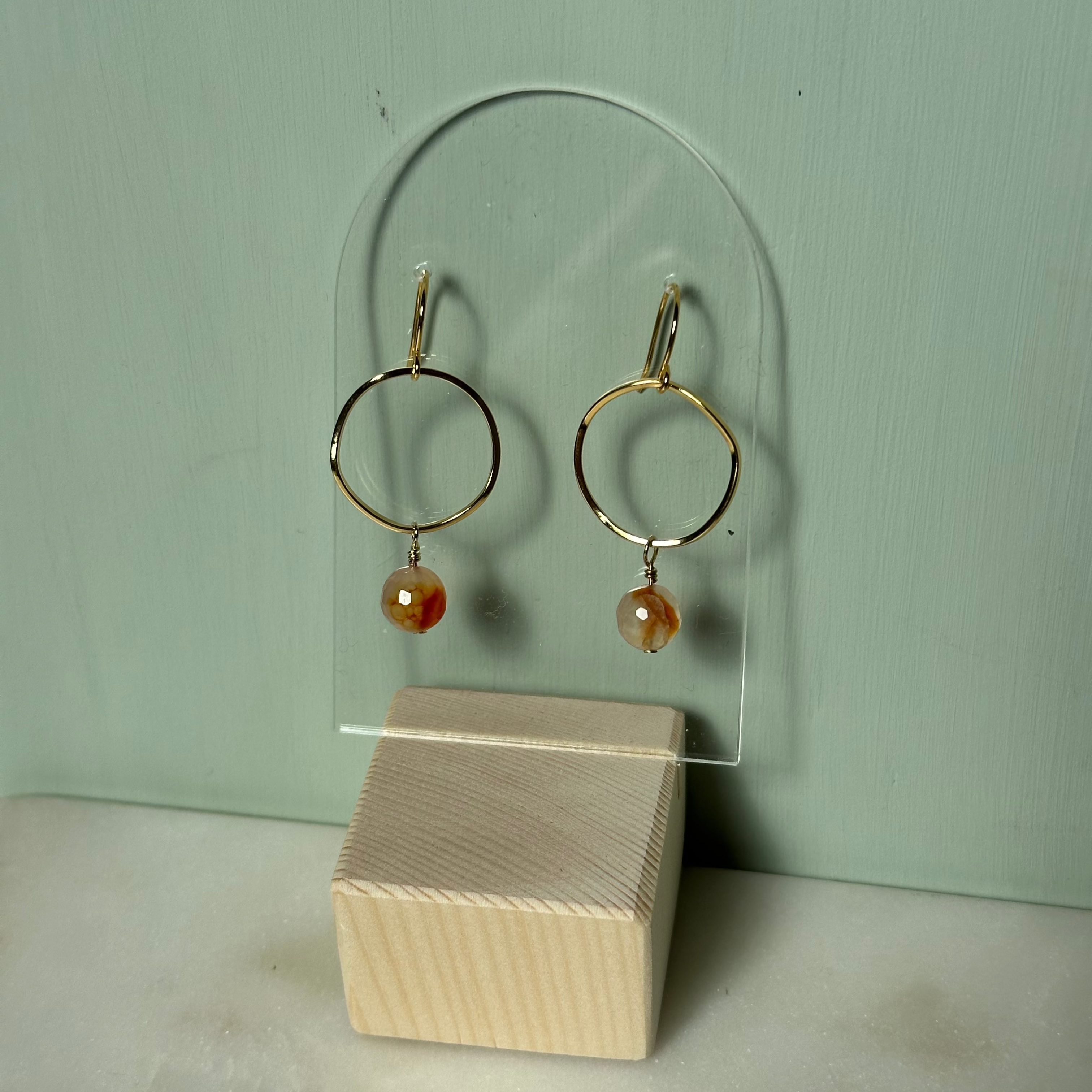 Carnelian Brass Hoop Earrings