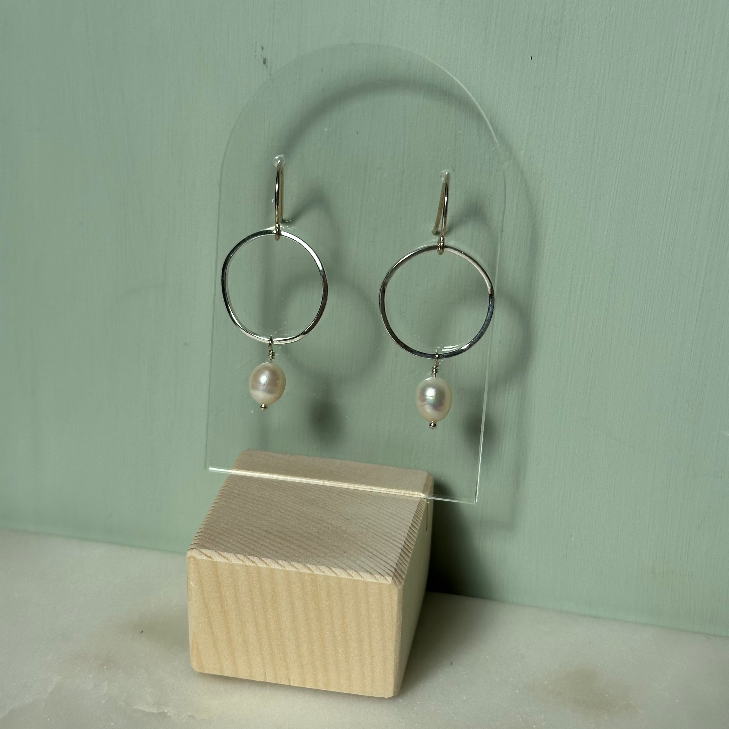 Pearl Brass Hoop Earrings