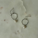 Load image into Gallery viewer, Pearl Brass Hoop Earrings
