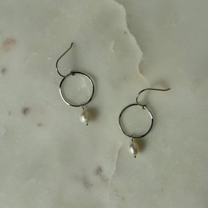 Pearl Brass Hoop Earrings