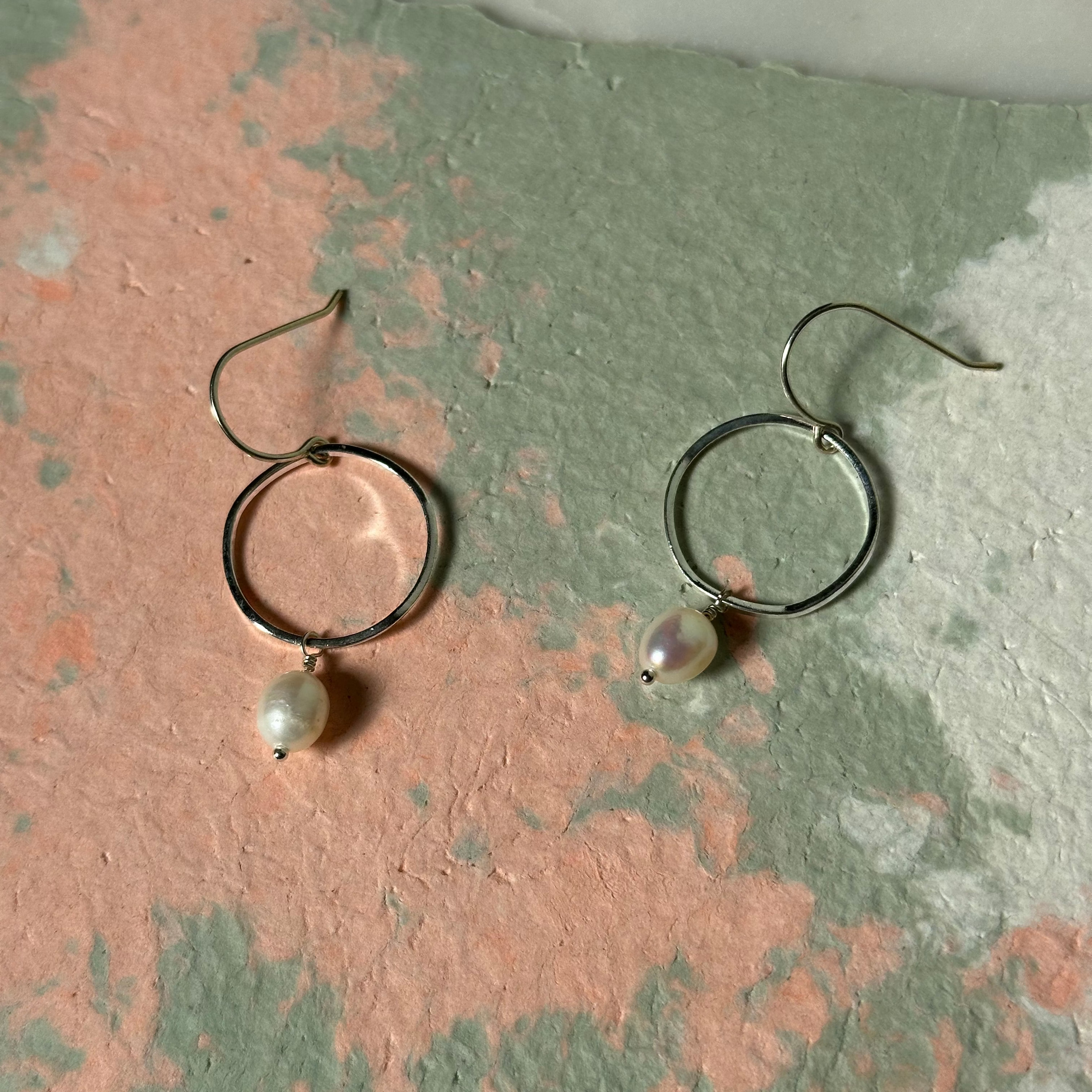 Pearl Brass Hoop Earrings