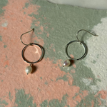 Load image into Gallery viewer, Pearl Brass Hoop Earrings
