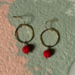 Load image into Gallery viewer, Red and Pink Brass Hoop Earrings
