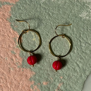 Red and Pink Brass Hoop Earrings