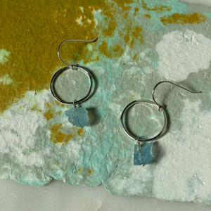 Aquamarine Brass Hoop Earrings