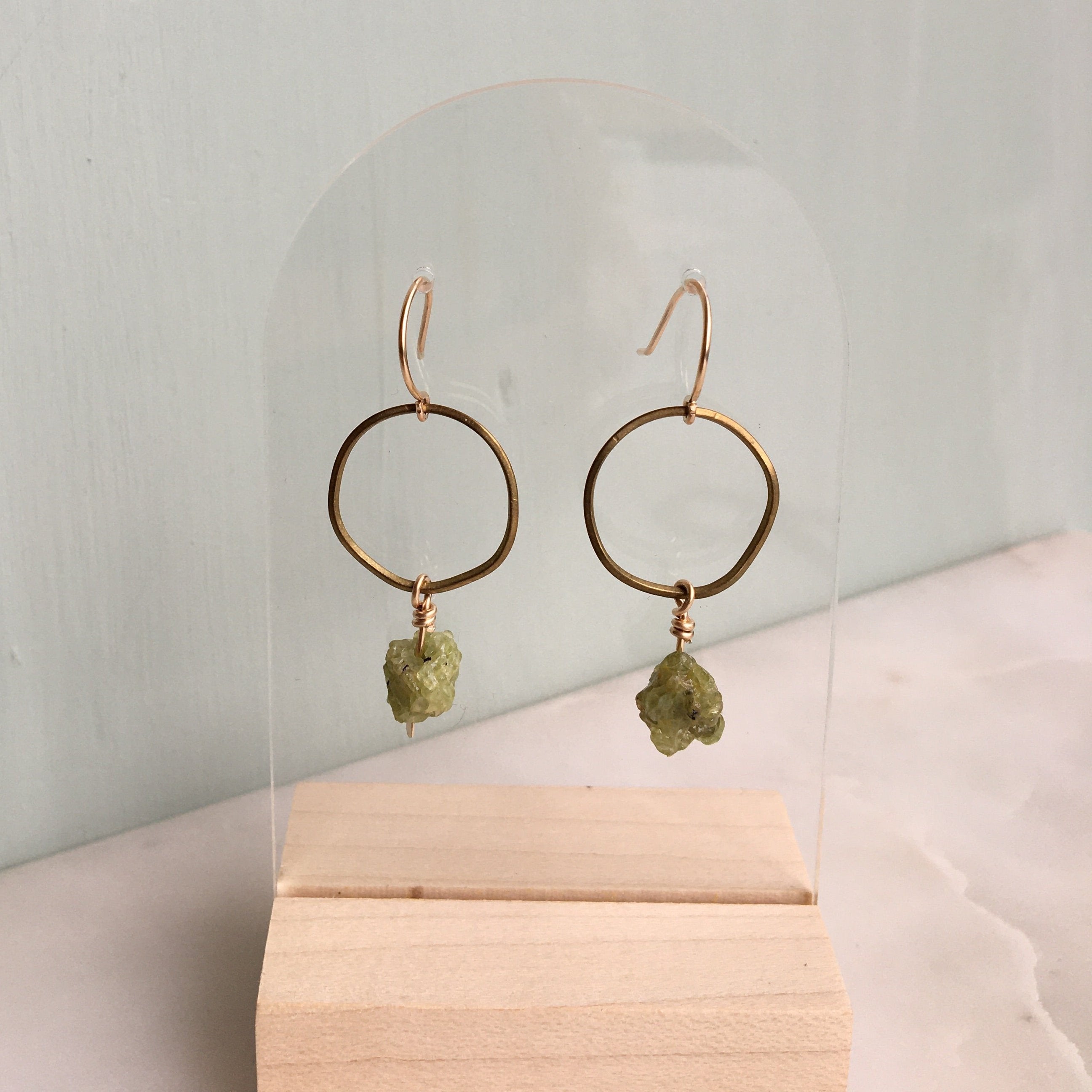 Moss (Peridot) Brass Hoop Earrings