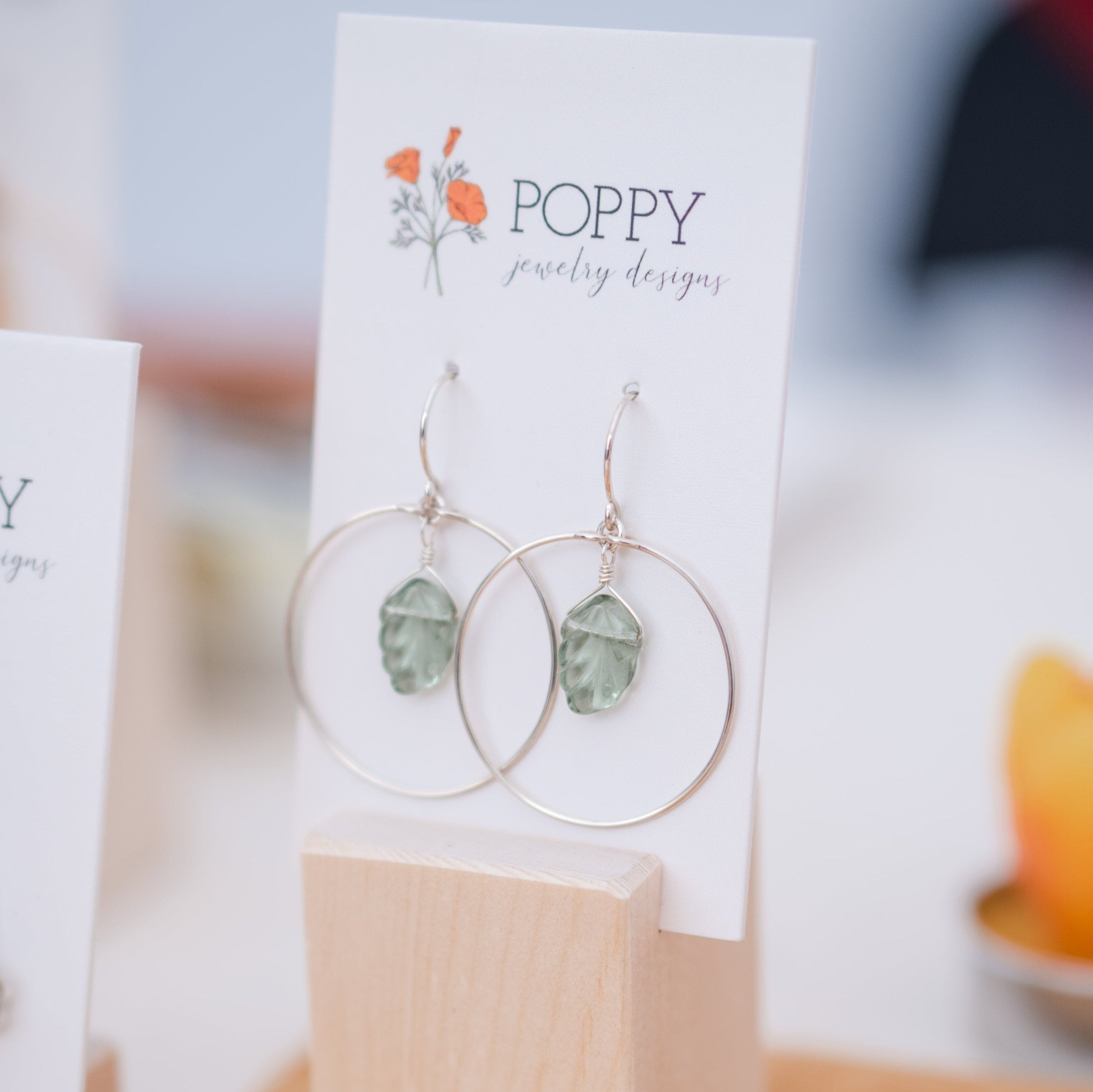 Clear Sage Leaf Hoop Earrings