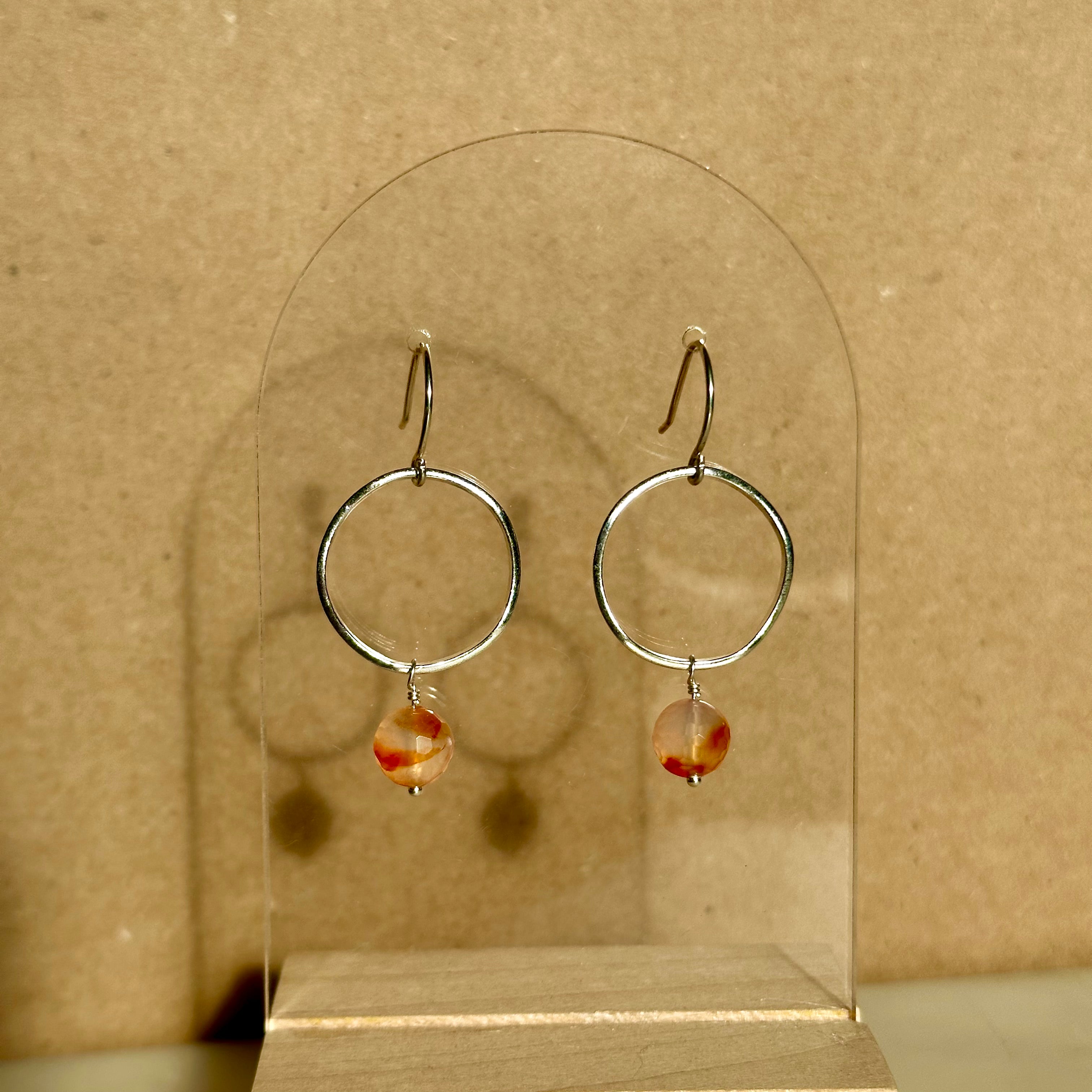 Carnelian Brass Hoop Earrings