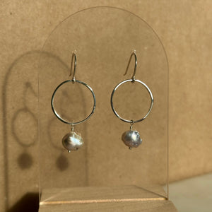 Freshwater Pearl Brass Hoop Earrings