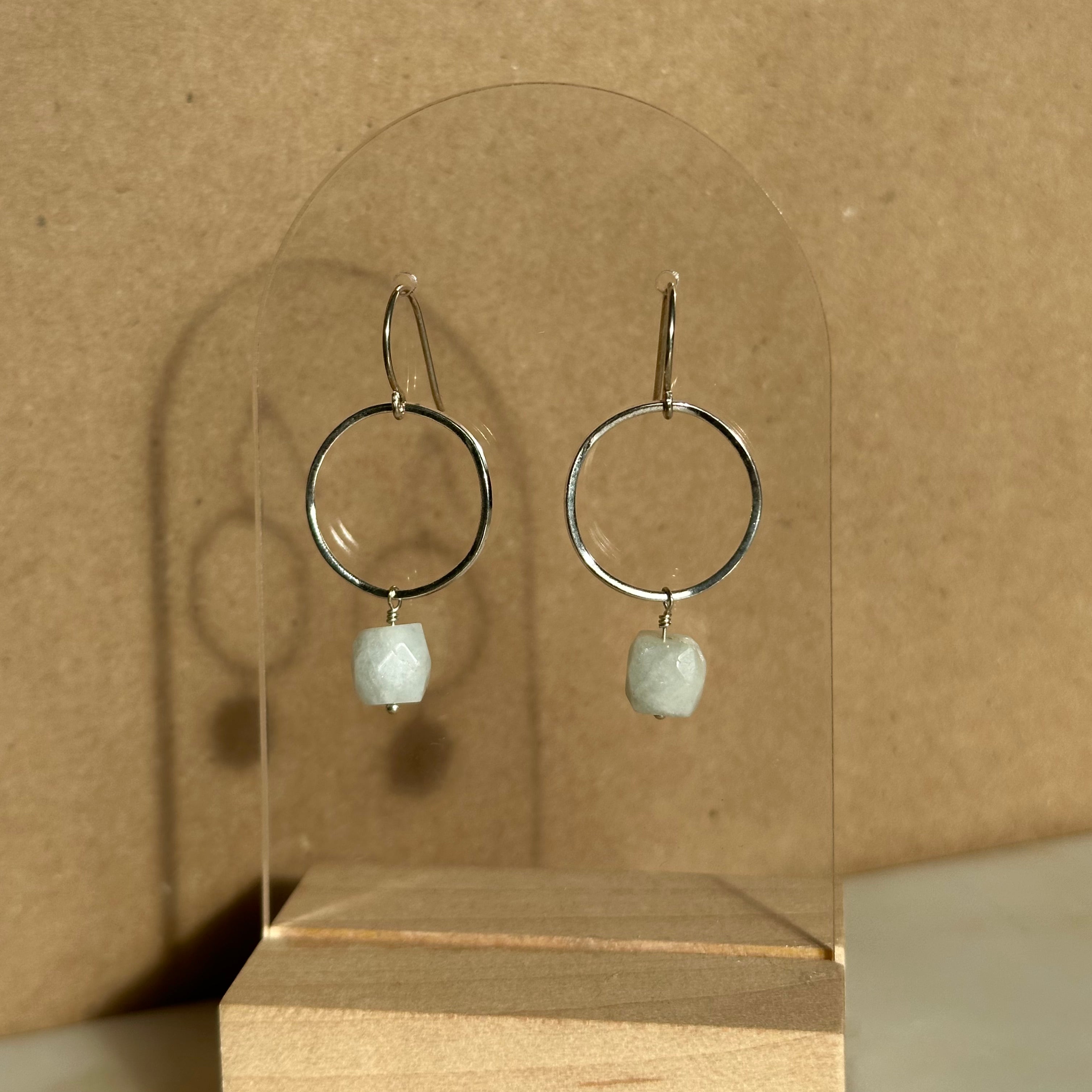 Aquamarine Brass Hoop Earrings