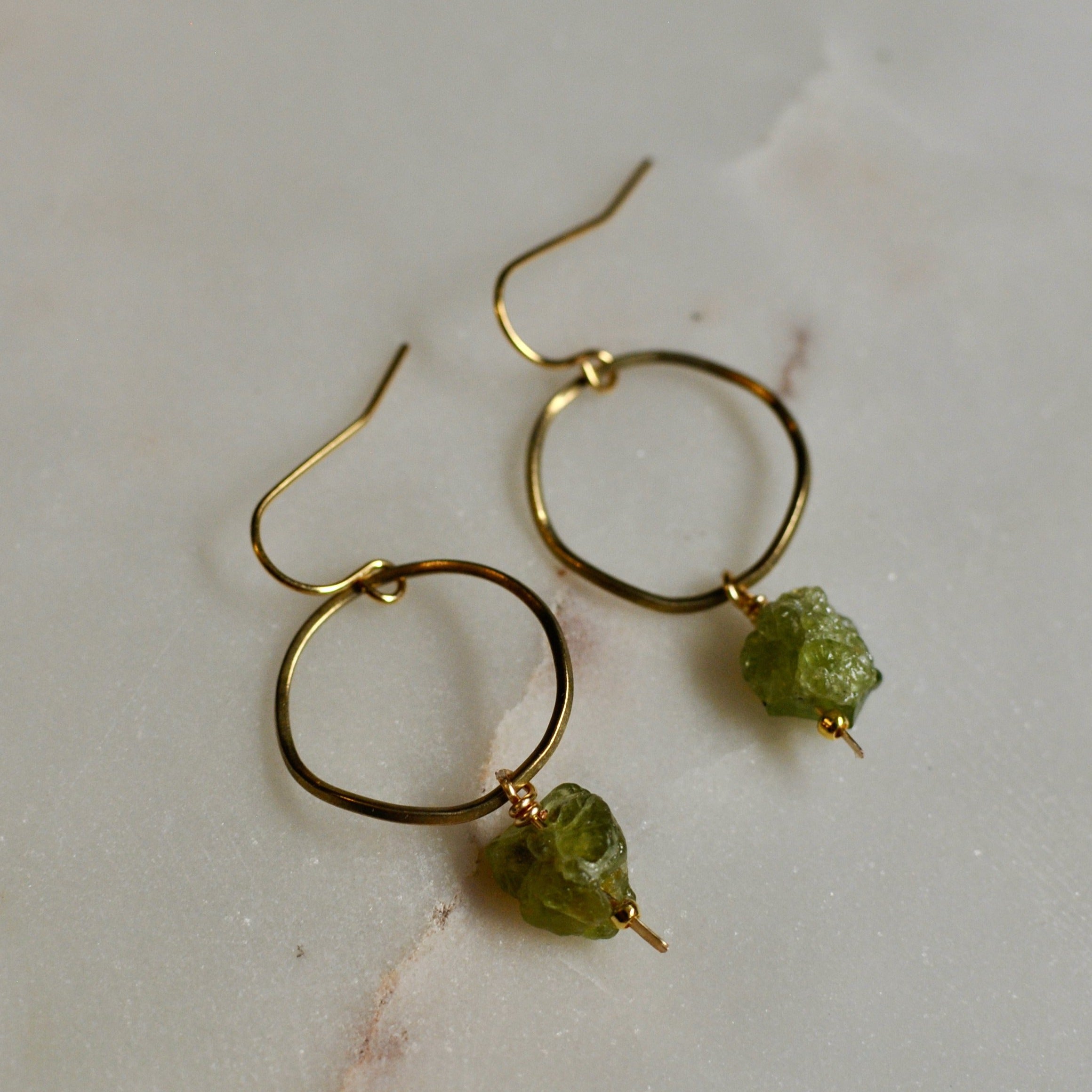 Moss (Peridot) Brass Hoop Earrings