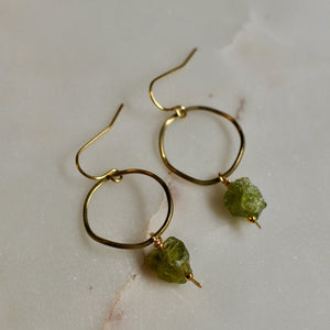 Moss (Peridot) Brass Hoop Earrings