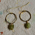 Load image into Gallery viewer, Moss (Peridot) Brass Hoop Earrings
