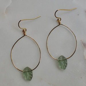 Clear Sage Leaf Hoop Earrings