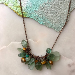 Aqua/Mustard Cluster Necklace