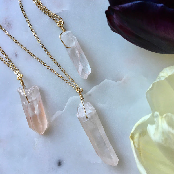 Clear Quartz Crystal Wire Wrapped Necklace - Positively Me Boutique