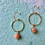 Load image into Gallery viewer, Rose Quartz or Sunstone Wavy Hoop
