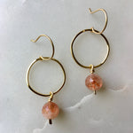 Load image into Gallery viewer, Rose Quartz or Sunstone Wavy Hoop
